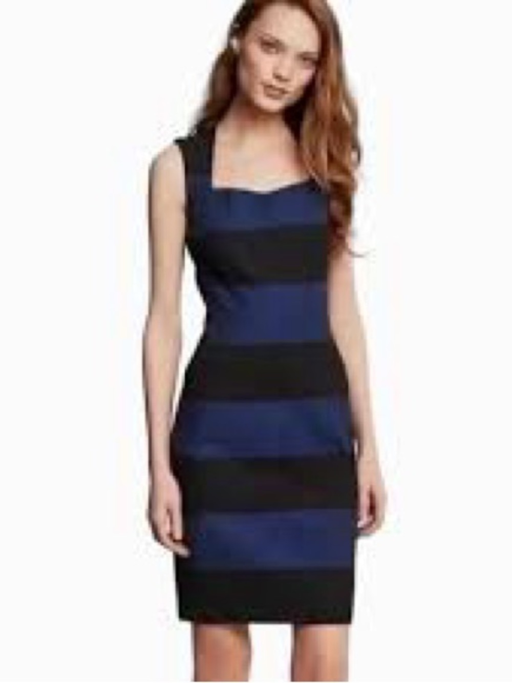 Banana Republic Navy Black Stripe Sheath Dress Petite 0P Sleeveless Career Midi